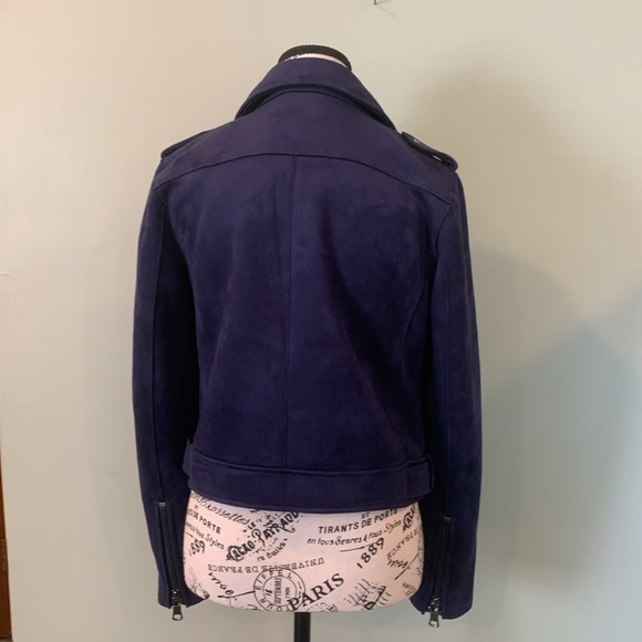 LOFT Navy Blue Faux Suede Microsuede Moto Jacket Women’s Size 0 XS Extra Small - Picture 5 of 10